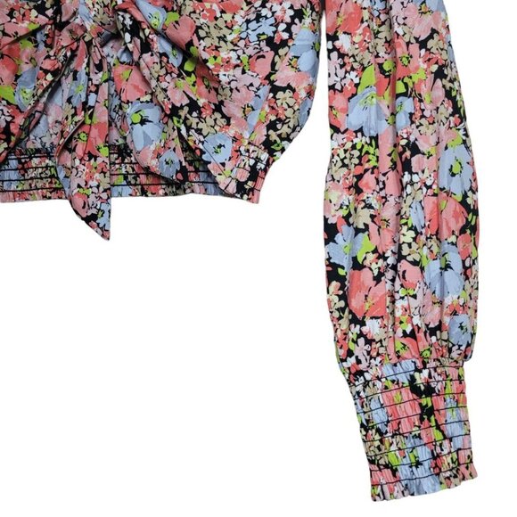 So Cropped Tie Floral Shirt Womens Medium Summer Boho Flirty Barbie - Picture 4 of 10